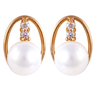 TANITTgems ต่างหูนากประดับไข่มุกสีขาวฝังเพชร ER23989#319