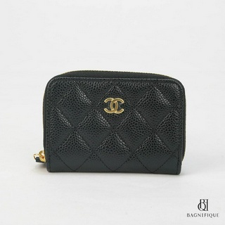 NEW CHANEL CARD HOLDER WITH ZIP SHORT BLACK CAVIAR GHW