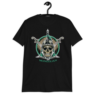 ผ้าฝ้ายคอกลมเสื้อยืด พิมพ์ลายการ์ตูนหัวกะโหลก Mongolian Skull Warrior Skull Skeleton Fighter War Army สไตล์คลาสสิก ไม่ซ้