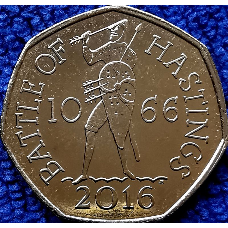 เหรียญ​อังกฤษ​ UK, 50​ Pence, (วาระ​ที่ระลึก​สงคราม Hastings 950ปี),#​1343T, ไม่​ผ่าน​ใช้​ UNC
