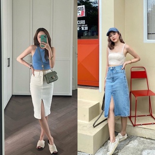 MALIMAYS - cara denim skirt กระโปรงยีนส์ผ่าหน้า