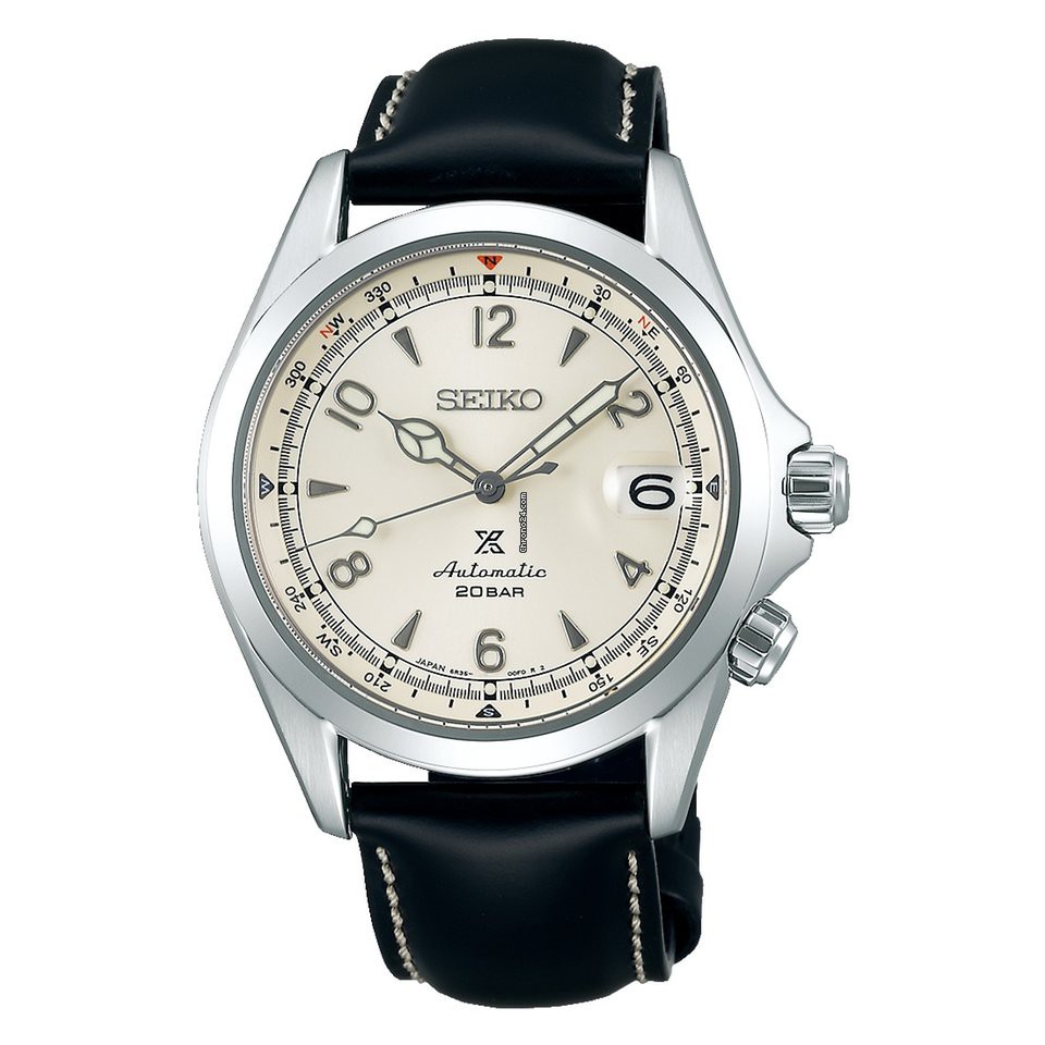 นาฬิกาข้อมือ Seiko Prospex New Alpinist Spb119j หน้าปัดขาวไข่ไก่/ สายดำ
