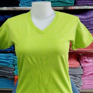 เสื้อยืดคอวี สีเขียวอ่อน  cotton 100% #32  พร้อมจัดส่ง ผ้าดี ใส่สบาย นุ่มสบาย