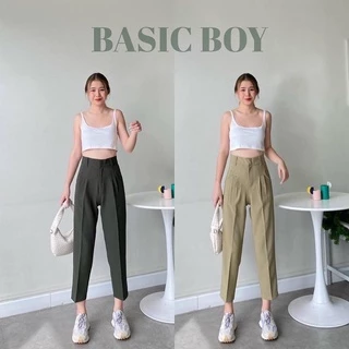 (𝟎𝟎𝟐) พร้อมส่ง🎒𝐁𝐀𝐒𝐈𝐂 𝐁𝐎𝐘🎒กางเกงทรงบอย8ส่วน ผ้าเปเป้A80ยืดหยุ่นกำลังดี กางเกงทำงานเอวสูงพรางหุ่นใส่สบาย ใส่ได้ทุกโอกาส