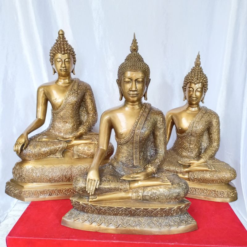 พระบูชา 3สมัย ขนาดบูชา ออกวัดพนัญเชิง จ.อยุธยา หน้าตัก9นิ้ว เนื้อ​ทองเหลือง
