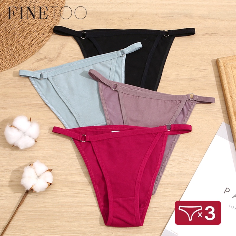 FINETOO Cotton Panty Women 3Pcs/set Sexy Low Waist Underwear M-2XL Ladies Cotton Briefs Soft Feamle Lingerie 2021