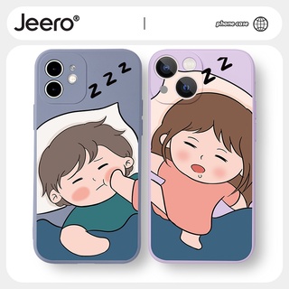 Jeero เคสคู่ เคสไอโฟน คู่รัก ขอบเหลี่ยมกันกระแทกซิลิโคนนุ่มการ์ตูนน่ารักตลก เคสโทรศัพท์ Compatible for iPhone 13 12 11 Pro Max SE 2020 X XR XS 8 7 6 6S Plus พลัส HFF453