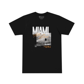 เสื้อยืดผ้าฝ้าย เสื้อยืด MIAMI ฤดูใบไม้ผลิและฤดูร้อนคู่จดหมายพิมพ์ลำลองหลวมแขนสั้น