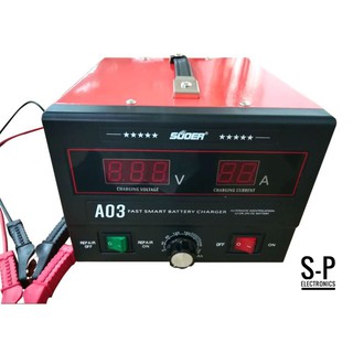 SUOER A03 รุ่นใหม่ เครื่องชาร์จฟื้นฟูสลายซัลเฟตแบตเตอรี่กำลัง 30 แอมป์ 12/24V เครื่องชาร์จแบตเตอรี่รถยนต์อัตโนมัติ