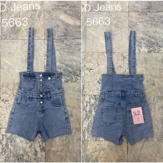 G.D.Jeans รุ่น 5663#เอี๊ยมยีนส์ยืดขาสั้นฟอกสีสโนเปิดดุมหน้าแต่งกระเป๋าเล็กแบบเก๋ๆ