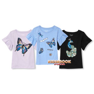 PL284 เสื้อ The Childrens Place รุ่น Ruffle Sleeve Embellished Graphic Top (4 ปี สีดำ)