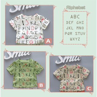 เสื้อเด็ก Alphabet เสื้อยืดแขนสั้น สำหรับฤดูร้อน