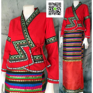 เสื้อผ้าฝ้ายไทลื้อ ( สีแดง ) +ผ้าถุงกระโปรงพัน ลายบัว พร้อมส่งไซส์ M - XL ราคา 390 - 790 บาท ส่งฟรีลง