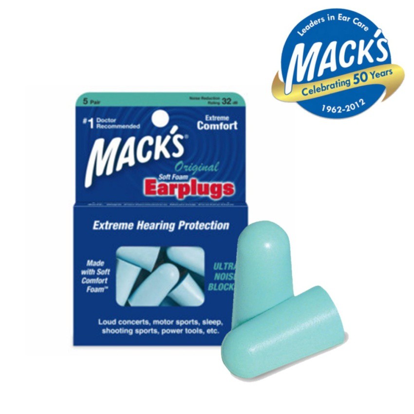 ปลั๊กอุดหู โฟมอุดหู  EAR PLUG mack's  5 คู่ 【มี 2 สีให้เลือก】กันเสียงดังได้ถึง 32 เดซิเบล ปลั๊กอุดหูกันเสียง