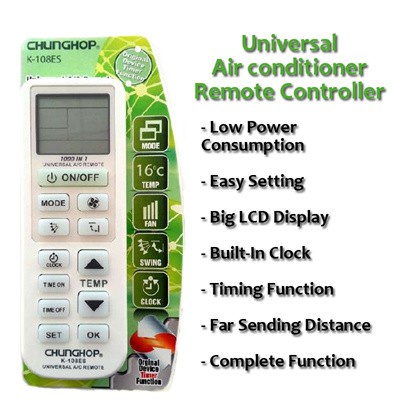 รีโมทคอนโทรล Aircon สากล Chunghop K-108ES สําหรับแบรนด์ส่วนใหญ่