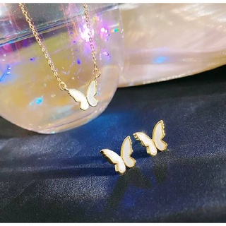 ส่งจาก🇹🇭สร้อยคอแฟชั่นประดับจี้ White Butterfly (ผีเสื้อสีขาวมุก)