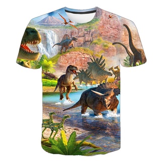 เสื้อยืดลําลอง พิมพ์ลายไดโนเสาร์ Jurassic Park 3 มิติ สําหรับเด็กผู้ชาย และเด็กผู้หญิง