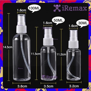 [3ขนาด] iRemax ขวดสเปรย์พลาสติกใส แบบพกพา ขนาด 30ml 50ml 100ml ขวดสเปรย์เปล่า ขวดสเปรย์ใส ขวดสเปรย์พลาสติก ขวดสเปรย์