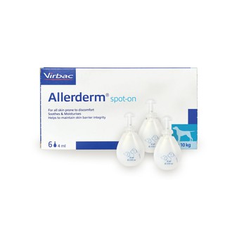 Virbac Allerderm Spot-On ยาหยดบำรุงและฟื้นฟูขนและผิวหนังสำหรับแมวและสุนัข 1กล่องมี 6 ชิ้น หมดอายุ 12/12/23