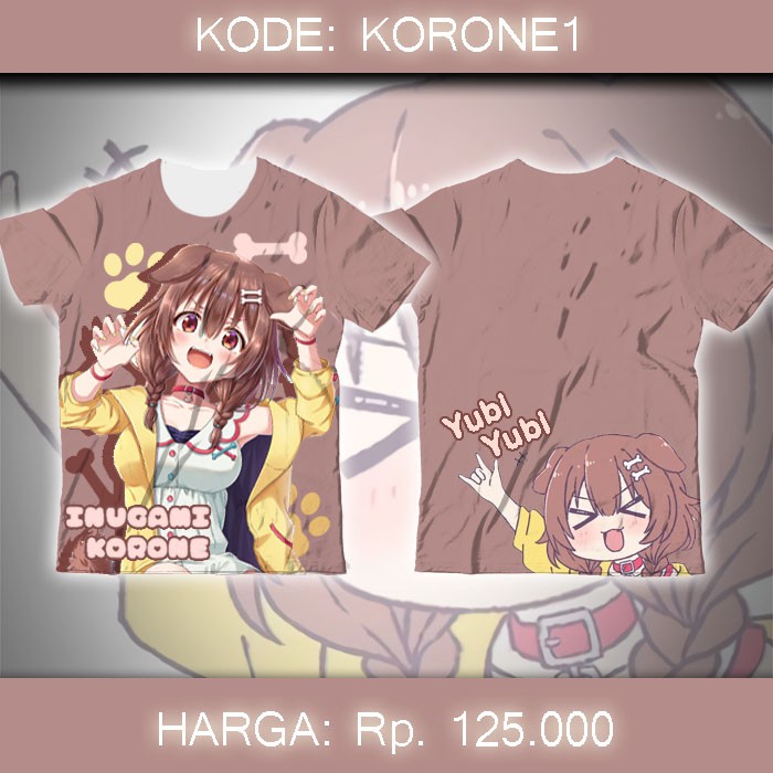 Youtuber Hololive Virtual Fullprint T-Shirt - Inugami Korone