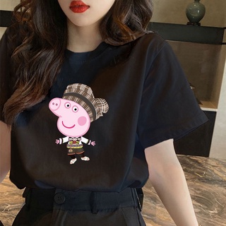 CX คอกลมเกาหลีเสื้อยืดขนาดบวกการ์ตูน Peppa รูปแบบหมูพิมพ์เสื้อยืดผ้าฝ้ายเสื้อยืดขนาดใหญ่สําหรับ 4GM