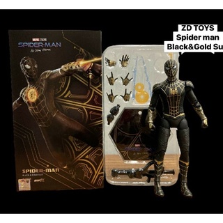 โมเดลฟิกเกอร์สะสม ZD Marvel Spiderman Way Home Black&amp;Gold action figure เปลี่ยนมือ-เอฟเฟคได้ ขนาดสูง 18 ซม.พร้อมกล่อง