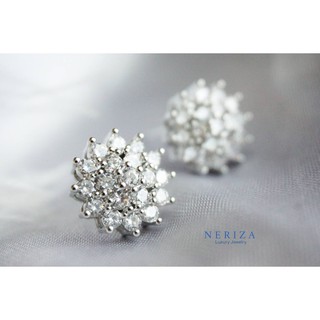 Neriza Jewelry/ ต่างหูติดหูเพชรกระจุก เกรดพรีเมี่ยมประกายเท่าเท่าเพชรแท้ ใส่ได้ทุกวันไม่แพ้คัน จัดส่งฟรี NE125