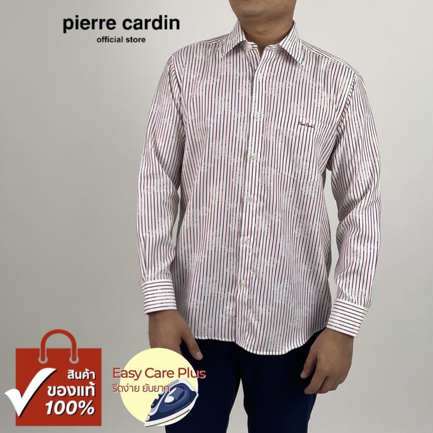 Pierre Cardin เสื้อเชิ้ตแขนยาว Easy Care Plus รีดง่ายยับยาก Basic Fit รุ่นมีกระเป๋า ผ้า Cotton 100% [RCT4549-RE]
