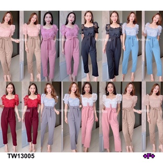 TW13005 Junpsuit จั้มสูทขายาว แขนสั้นแต่งจีบ