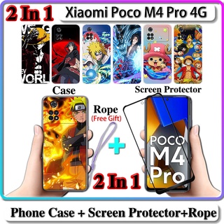 2 IN 1 เคส Xiaomi Poco M4 Pro 4G เคส พร้อมกระจกนิรภัย โค้ง เซรามิก ป้องกันหน้าจอ นารูโตะ และการออกแบบ One Piece