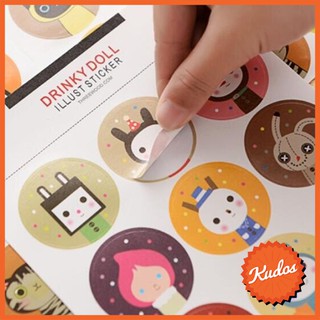 KUDOSTH  🐱 แผ่นละ 9 บาทเท่านั้น Cat Illust Sticker สติ๊กเกอร์กลมหน้าแมว 🐱