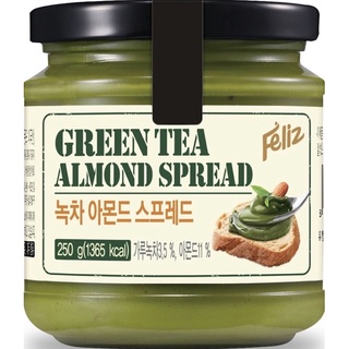 Feliz Green Tea Almond Milk Spread  แยมชาเขียวผสมแอลมอนต์จากเกาหลีแสนอร่อย  ชาเขียวนมเข้มข้มผสมกับถั่วแอลมอนด์ ขนาด250g.