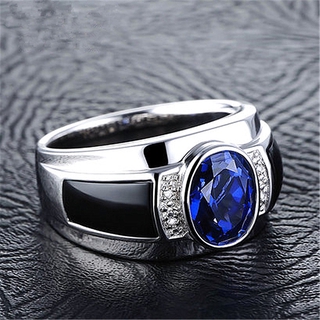 Tanzanite แหวนเพชรคริสตัลสีฟ้าสําหรับผู้ชายผู้หญิง