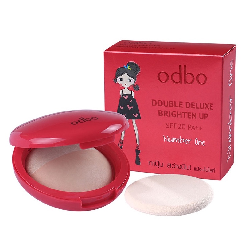 ODBO Double Deluxe Brighten up SPF20 PA++ OD611 โอดีบีโอ แป้งพัฟ + ไฮไลท์ ❤