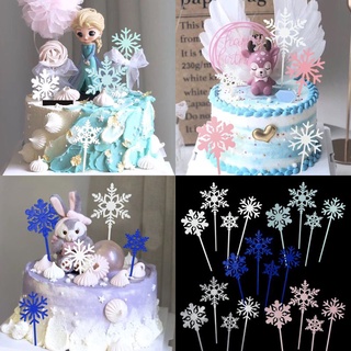 ป้าย Frozen Snowflake อุปกรณ์ตกแต่งเค็ก 4 ขิ้น