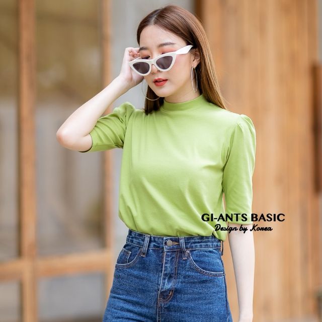 GI-ANTS🌈B12 เสื้อยืดคอชิดแขนศอกยกไหล่🍎🍎