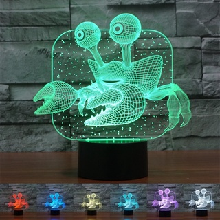 โคมไฟตั้งโต๊ะ LED รูปปู 3D ไล่โทนสี 7 สี ชาร์จ USB