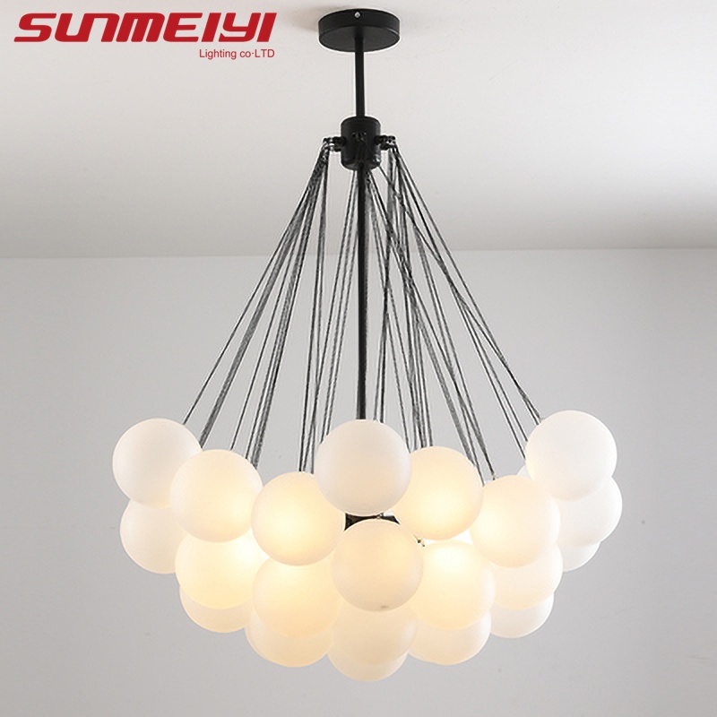 Sunmeiyi โคมไฟระย้า ลูกบอลแก้ว สีดํา สไตล์นอร์ดิก สําหรับตกแต่งห้องครัว ห้องนั่งเล่น