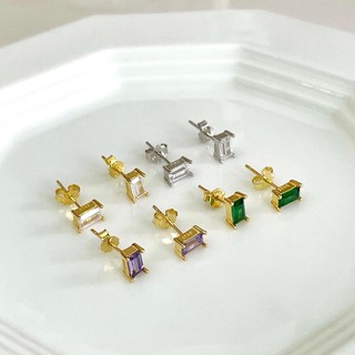 (all silver 925) glisterr gem stud ต่างหูเงินแท้ประดับเพชร cz ชุบทอง 18k