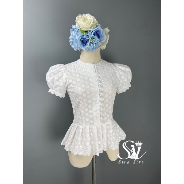 เสื้อทำบุญ เสื้อทำงาน เสื้อคอตตอนแขนตุ๊กตา กระดุมมุข น่ารักมาก