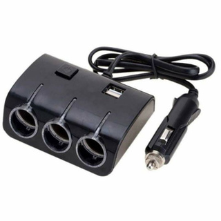 Olesson in car ปลั๊กสำหรับขยายช่องจุดบุหรี่ 3 ช่อง พร้อม USB 2 port ในรถยนต์ รุ่น 1506 (สีดำ)