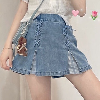 💥Hot sale💥ผู้หญิงหวานน่ารักแฟชั่นรุ่นเกาหลีการออกแบบที่ไม่ซ้ํากันที่เรียบง่ายเอวสูงกางเกงยีนส์กระโปรงสั้น