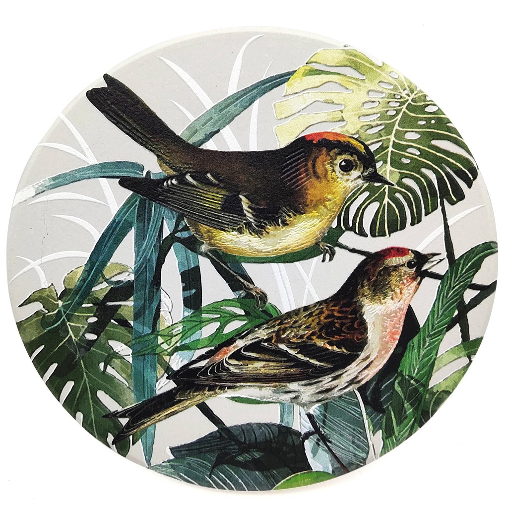 ที่รองแก้วซับน้ำ King Coaster จานรองแก้วดูดน้ำ ทรงกลม ลาย BIRD-03 ธนบดีเซรามิค