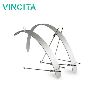 Vincita บังโคลนจักรยาน หน้า หลัง อลุมิเนียม รุ่นคลาสสิคแฟลท สีเงิน พร้อมอะไหล่ ติดตั้ง วินสิตา F07