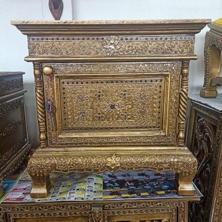 50cm ตู้ไม้ ตู้เก็บของ แข็งแรง ทนทาน สวยงาม ประณีต ปิดทองเดินเส้นลายไทย ตกแต่งวัด ของทำบุญ ของถวาย
