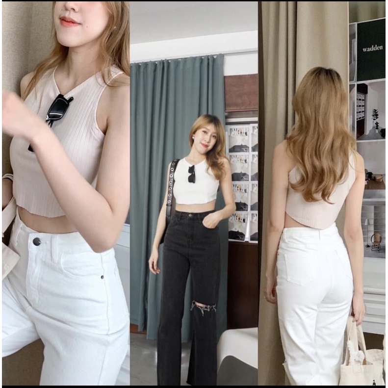 CAPCUT JEANS ยีนขากระบอกเล็ก ดีเทลขาดเข่าหนึ่งข้าง