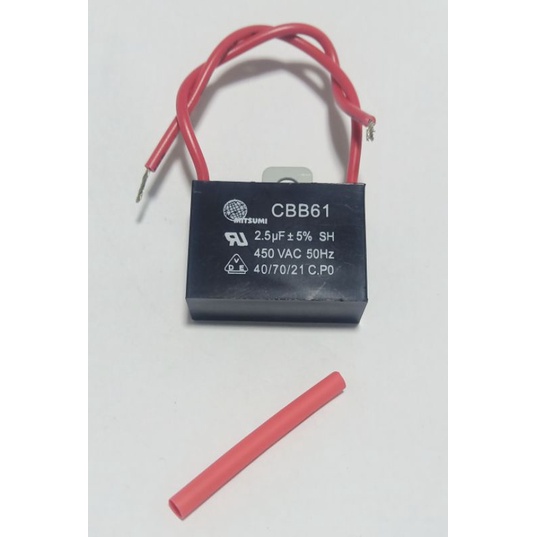 คาปาซิเตอร์พัดลม 2.5uf/450v  (แถมท่อหด1เส้น ยาว4ซม.) แค็ปพัดลม capacitor capพัดลม cพัดลม2.5uf/450v