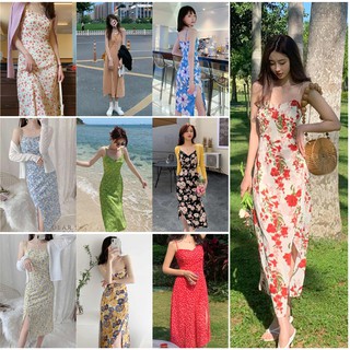 พร้อมส่งทุกวันจากไทย⏱🌴🚛เดรสสายเดี่ยว ดอกไม้ เดรสแยกขา เนื้อผ้าดีเยี่ยม ใส่สบาย