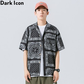 เสื้อเชิ้ต พิมพ์ลาย Dark Icon Bandana สไตล์ฮาวาย แฟชั่นฤดูร้อน สําหรับผู้ชาย 2023