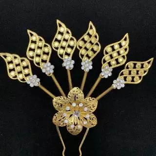 Vintage jewelry เครื่องประดับผม ชุดไทย ปิ่นปักผมออเจ้า สีทอง หลายสไตล์ ปิ่นปักผมใบไม้สีขาว
